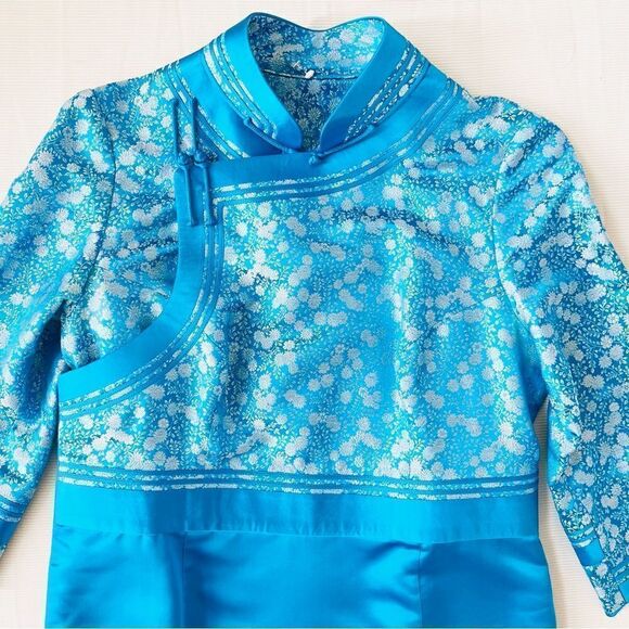 Womens Dress Silk Custom 3/4 Sleeve Floral Dressy Asian Holiday Party Wedding S - Picture 4 of 5